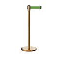 Montour Line Retractable Belt Rolling Stanchion, 2ft Sat.Brass Post  11ft. Green ME530-SB-GN-110